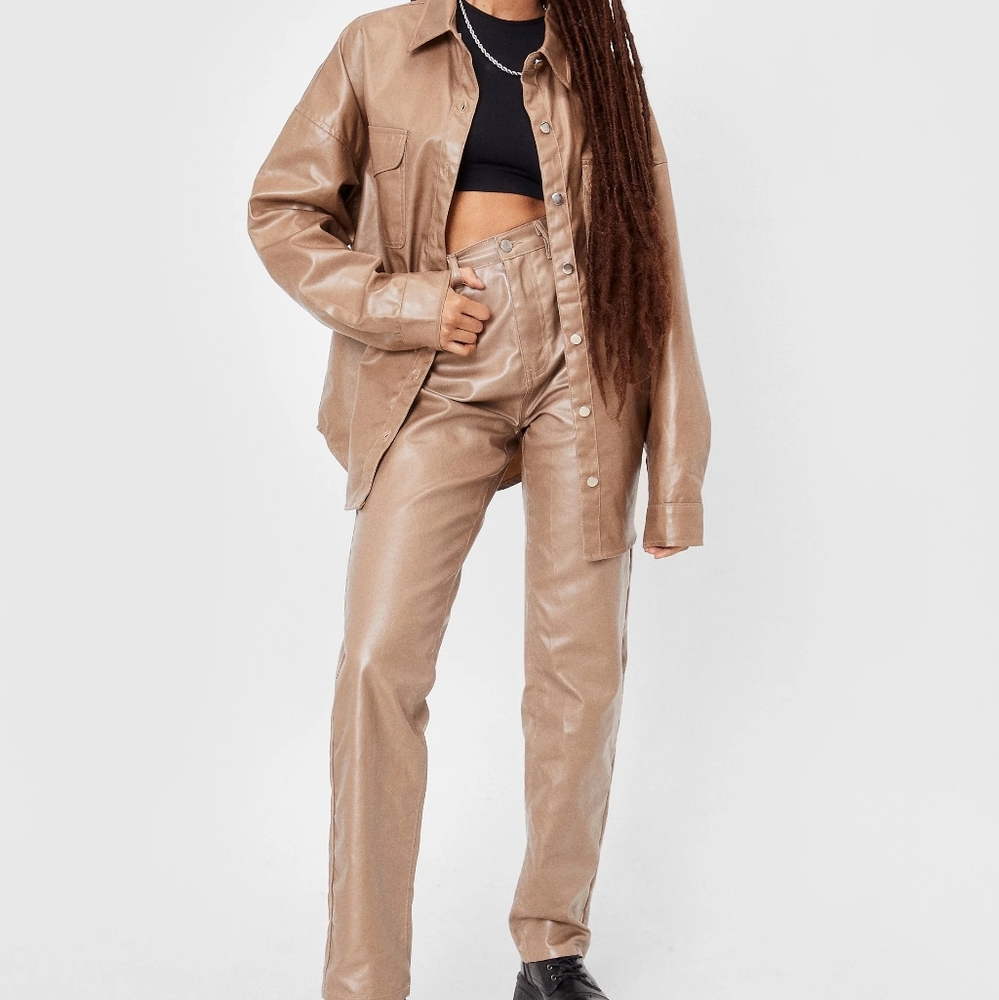 Faux Leather Straight Leg Jeans